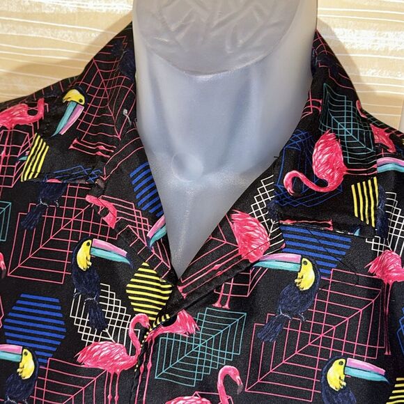 Brother Threads Men's Addicted to Summer Black Neon Flamingo Toucan Shirt M 0606 - Picture 8 of 8